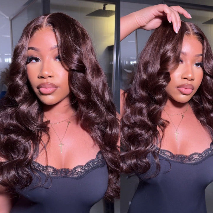 ZSF Chocolate Brown 4# Body Wave Lace Wig Brazilian Human Virgin