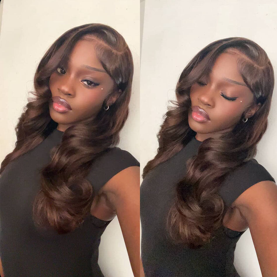 ZSF Chocolate Brown 4# Body Wave Lace Wig Brazilian Human Virgin
