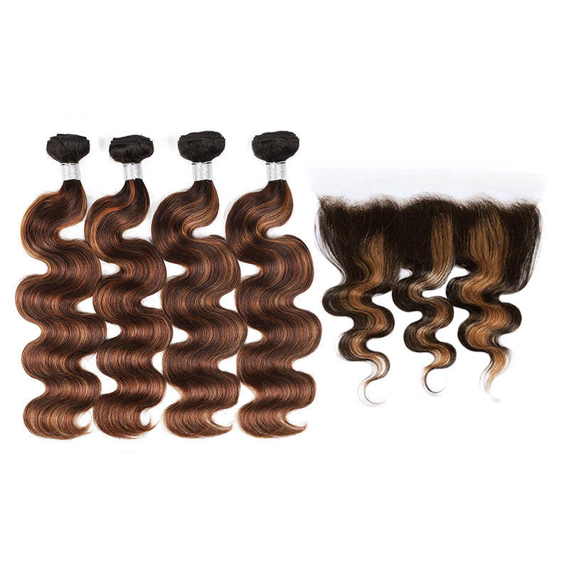 ZSF Ombre  P4/30 Body Wave Virgin Hair 4Bundles With Lace Frontal 100% Human Hair