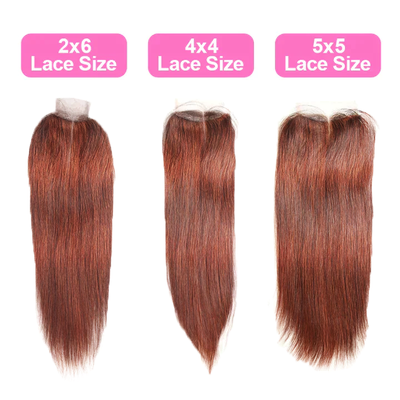 ZSF Auburn Brown #33 Straight Virgin Hair 3Bundles With Lace Closure 100% Human Hair
