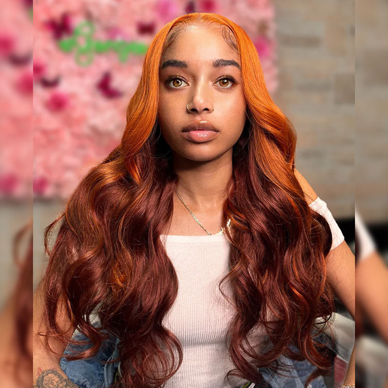 ZSF 6*4.5 Ombre Ginger Brown HD Lace Body Wave Wig Pre-Bleached Natural Hairline