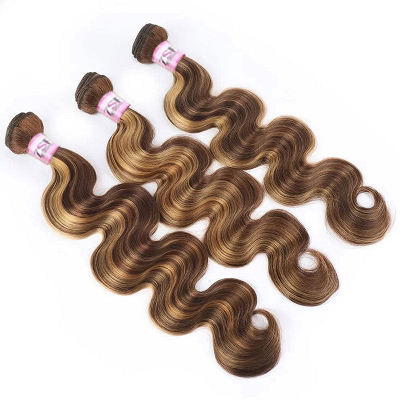 ZSF  P4/27 Brown Blonde Highlight Body Virgin Hair 3Bundles With 13*4 Lace Frontal