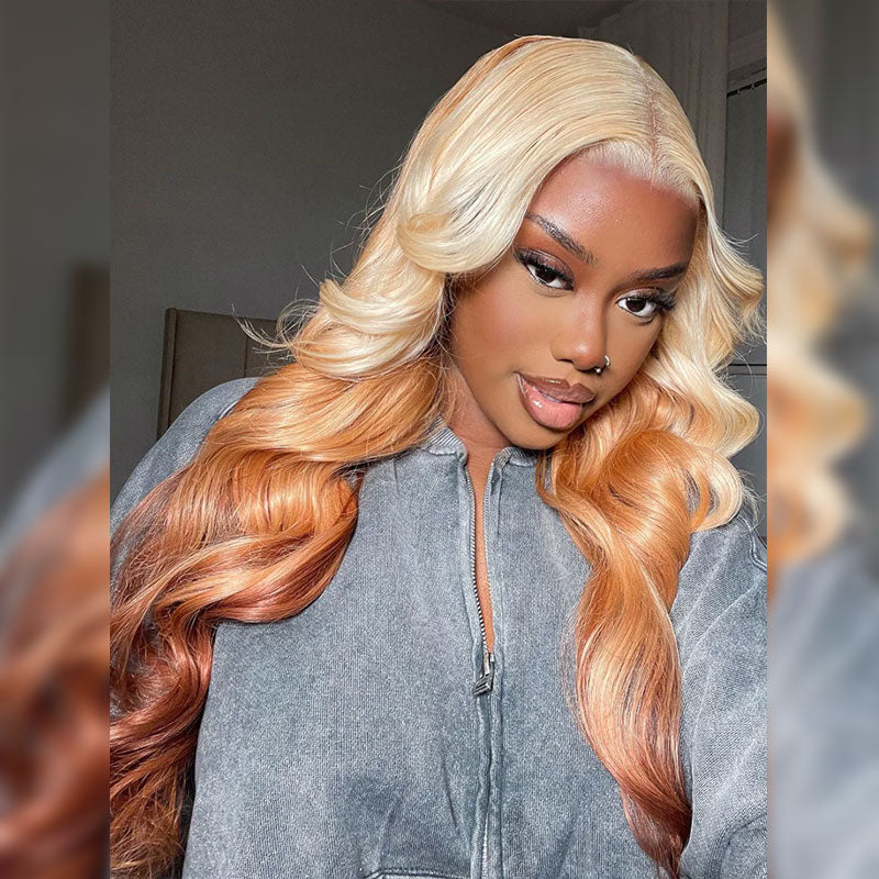 ZSF Blonde Ombre With Brown Color Mixed Human Hair Pre-Plucked Natural Hairline 100% Human Hair