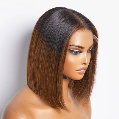 ZSF Ombre Brown T1B/30# Short Cut Bob Straight Remy Hair Transparent Lace Unprocessed Wigs