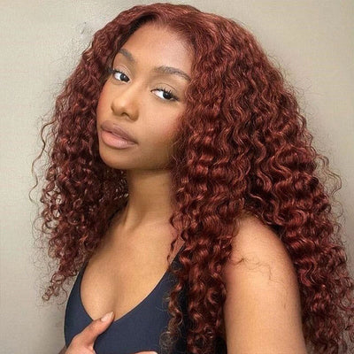 ZSF Auburn Brown #33 Water Wave Copper Transparent Lace Wig Pre-Plucked