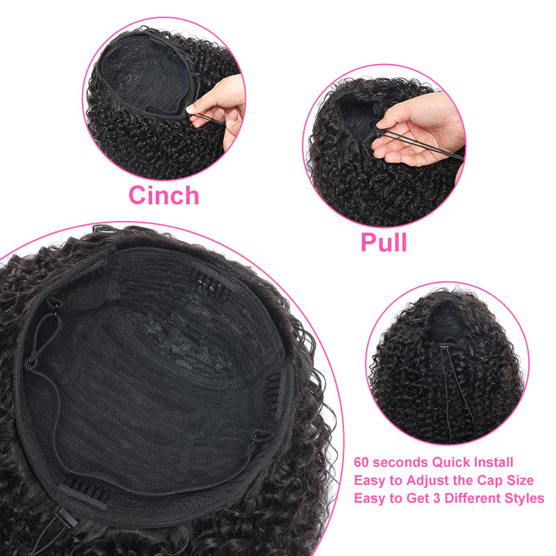 ZSF 3 In 1 Half Wig |Flip Over Burmese Curly Install Half With Drawstring Glueless Beginner Friendly