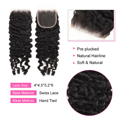 ZSF 10A Grade Burmese Curly 100% Virgin Human Hair 3Bundles With Lace Closure Natural Black