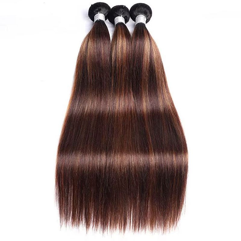 ZSF Ombre P4/30 Straight Virgin Hair 3Bundles With Lace Closure 100% Human Hair