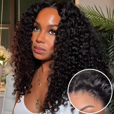 (BUY 1 GET 1 Free) ZSF Deep Wave/Curly  9*6 HD Lace Wear Go Wig M-Cap Pre-Bleached Natural Hairline Drawstring Pre-Cut Lace