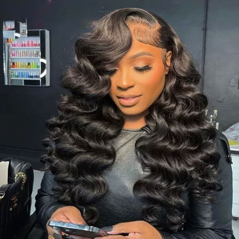 ZSF Loose Wave 13*6 Transparent Lace Frontal Wig  Human Hair 1Piece Natural Black