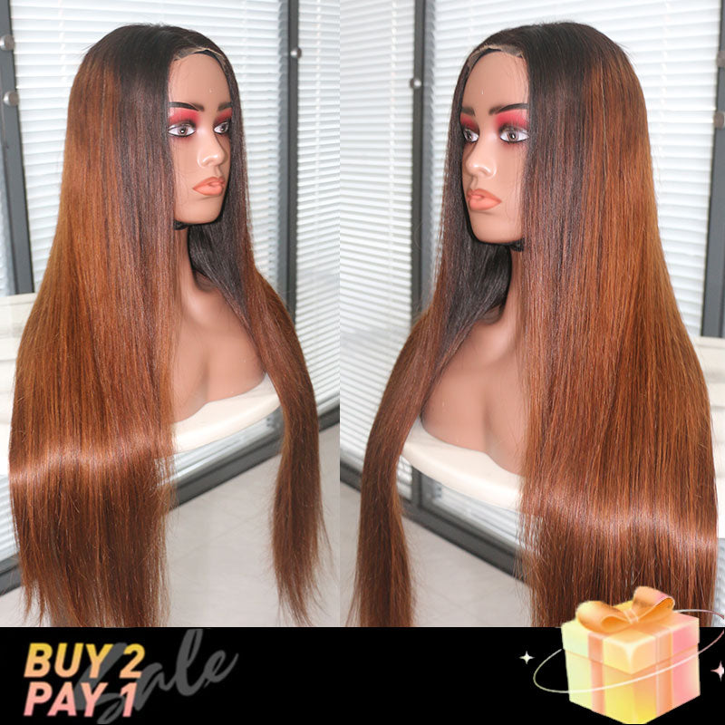 (BUY 2 PAY 1)Black Ombre Chocolate Brown 1b/4 Pre Cut HD Lace Smooth Straight Glueless Human Hair Wig