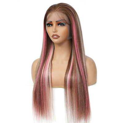 ZSF Hair Pink Skunk Stripe Ombre Blonde And Pink Highlights Body Wave Lace Wig