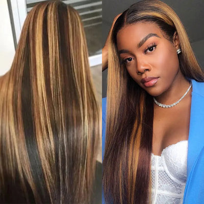 ZSF  P4/27 Brown Blonde Highlight Straight Virgin Hair 4Bundles With 13*4 Lace Frontal