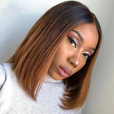 ZSF Ombre Brown T1B/30# Short Cut Bob Straight Remy Hair Transparent Lace Unprocessed Wigs