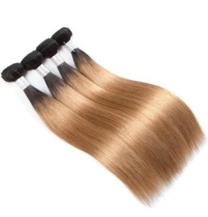 ZSF  T1B/27 Ombre Blonde Straight Virgin Hair 4Bundles With Lace Closure 100% Human Hair