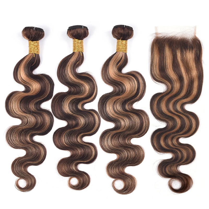 ZSF Ombre P4/30 Body Wave Virgin Hair 3Bundles With Lace Closure 100% Human Hair