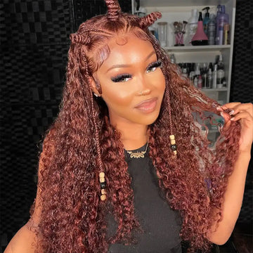 (BUY 1 GET 1 Free) ZSF Jerry Curly Reddish Brown Human Hair Wig HD Lace Wig Pre-Plucked Free Part