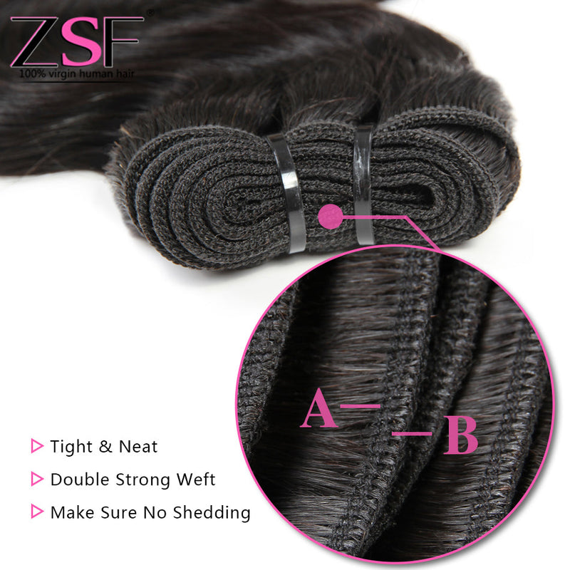 ZSF 10A Grade Deep Wave Curly Virgin Hair 4Bundles With Lace Frontal 100% Human Hair Natural Black