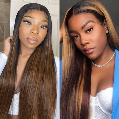 ZSF P4/30 Ombre Straight Human Hair 3Bundles With Lace Frontal Brazilian Remy Hair