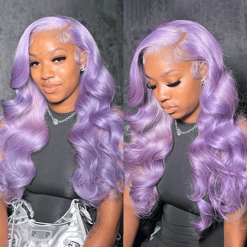 Deals | ZSF Hair Lavender Purple Transparent Straight Lace Wig Colored Human Virgin Hair One Piece