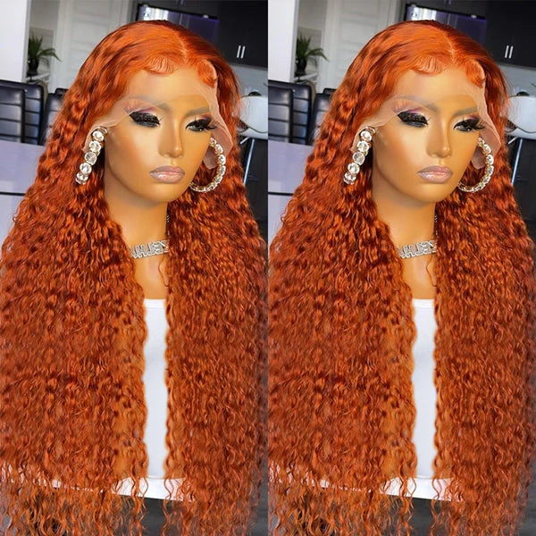 ZSF Ginger Orange Deep Wave Human Hair Lace Front Wigs HD Lace Front Wigs Pre Plucked For Women