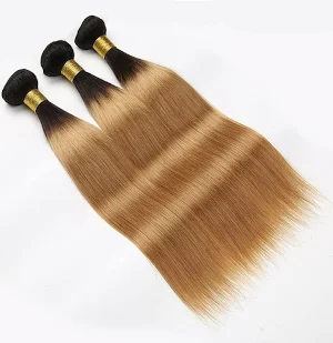 ZSF T1B/27 Ombre Blonde Straight Human Hair 3Bundles With Lace Closure Brazilian Remy Hair