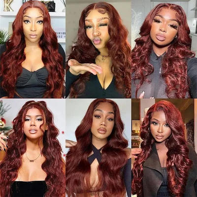 ZSF Auburn Brown #33 Body Wave Virgin Hair 3 Bundles With Lace Frontal 100% Human Hair