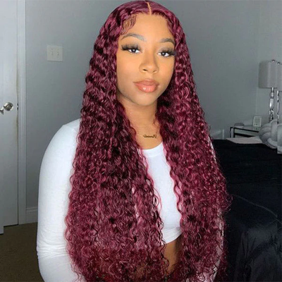 ZSF Hair  Deep Wave Transparent Lace Wig 99j# Brazilian Pre Plucked Virgin Human Hair