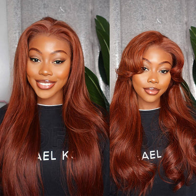 (BUY 1 GET 1 Free) ZSF Auburn Brown 33# Straight  Lace Wig Human Hair One Piece Natural Hairline