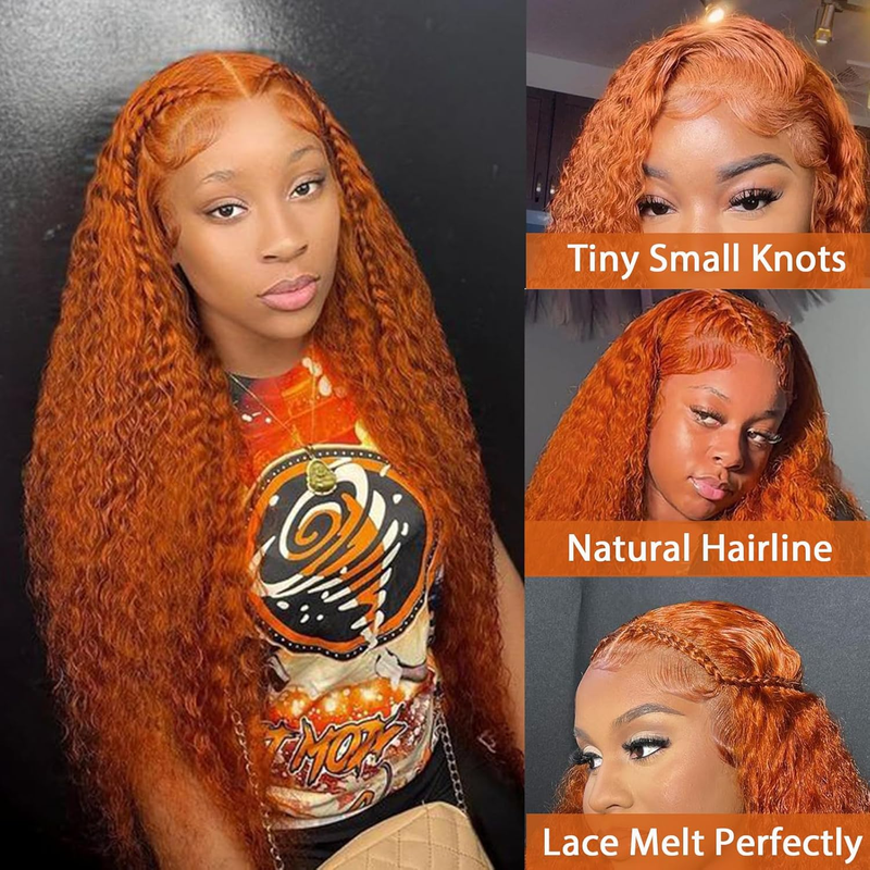 ZSF Ginger Orange Deep Wave Human Hair Lace Front Wigs HD Lace Front Wigs Pre Plucked For Women