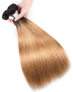 ZSF T1B/27 Ombre Blonde Straight Human Hair 3Bundles With Lace Closure Brazilian Remy Hair