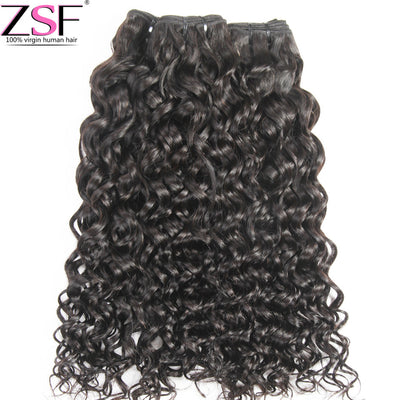 ZSF 10A Grade Water Wave Virgin Hair 4Bundles With Lace Frontal 100% Human Hair Natural Black