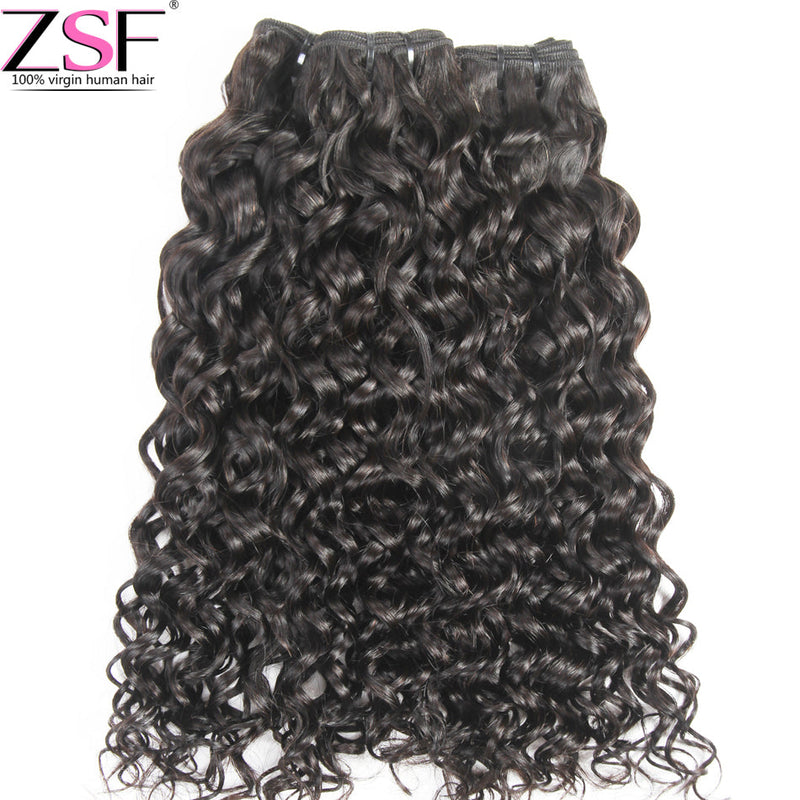 ZSF 10A Grade Hair Water Wave Virgin Hair 3Bundles With Lace Closure Natural Black