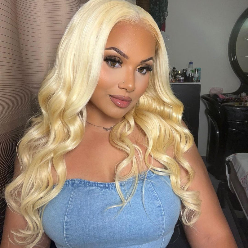(Clearance Sale）Body Wave Russian Lace Front Wig 613 Blonde Natural Looking 100% Human Hair
