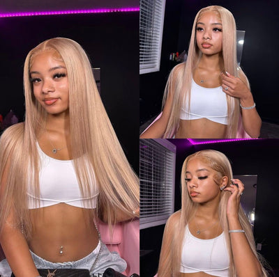 ZSF New Arrival Ash Blonde Straight Human Hair Lace Frontal Wig Plucked