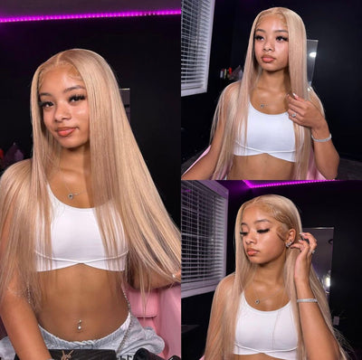 (BUY 1 GET 1 Free) ZSF New Arrival Ash Blonde Straight Human Hair Lace Frontal Wig Plucked