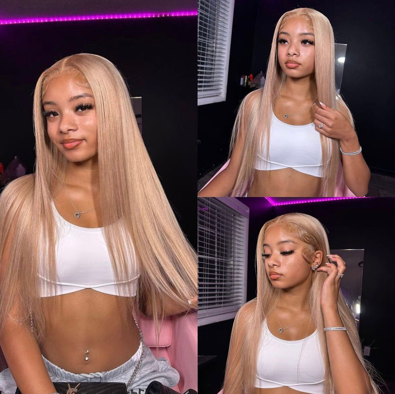 (BUY 1 GET 1 Free) ZSF New Arrival Ash Blonde Straight Human Hair Lace Frontal Wig Plucked