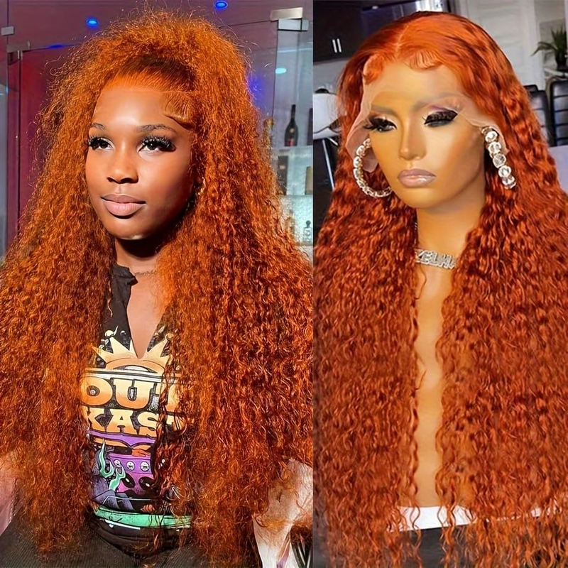 ZSF Ginger Orange Deep Wave Human Hair Lace Front Wigs HD Lace Front Wigs Pre Plucked For Women