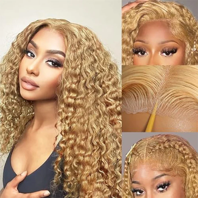 ZSF Hair Honey Blonde 27# Water Wave Lace Closure Wig Pre Plucked Brazilian Human Hair Natural Hairline