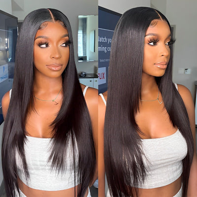 ZSF Hair Straight Layered HD Lace Front Wig With Layers Unprocessed Human Virgin Hair 1Piece Natural Black
