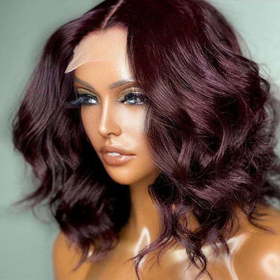 ZSF Hair Transparent Lace Drak Plum Loose Wave Virgin Hair Bob Lace Wig Frontal Unprocessed Human Hair 1Piece