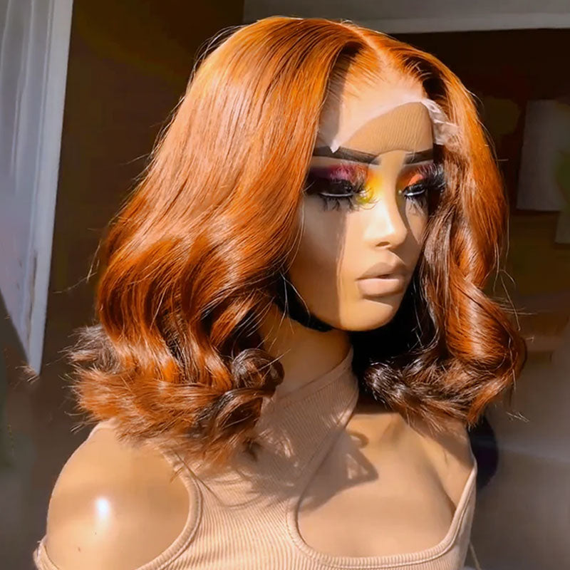 ZSF 6*4.5 Ombre Ginger Brown HD Lace Body Wave Wig Pre-Bleached Natural Hairline