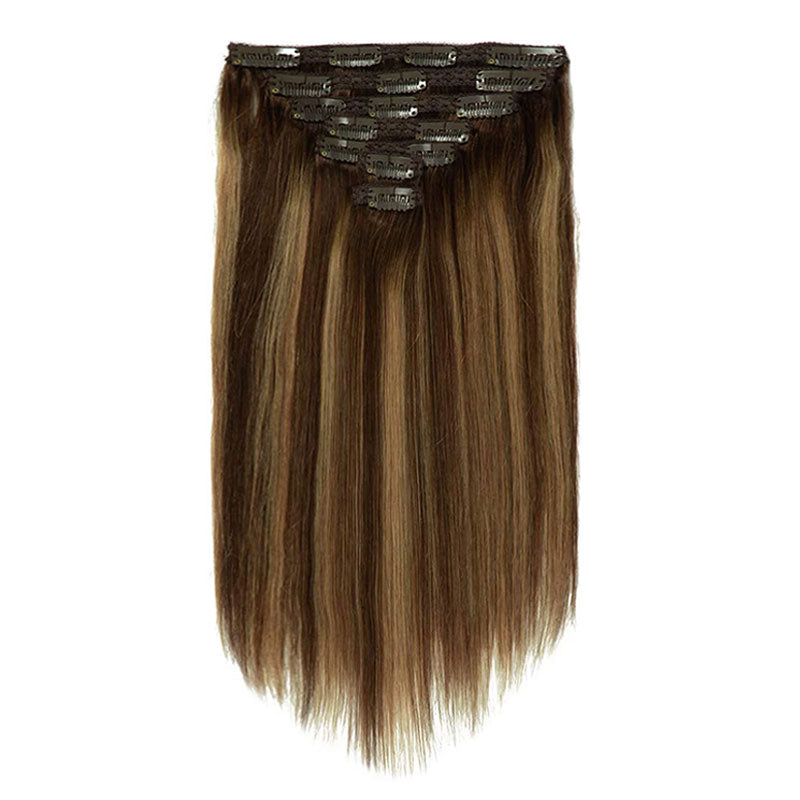 ZSF Hair Clip In Straight Human Hair Extensions Hair Adhesive Extensions Skin Weft P4/27 100% Real Human Hair for Women