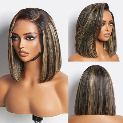 ZSF Highlight Straight Glueless Short Bob Lace Wig Brazilian Virgin Hair Unprocessed Human Hair 1Piece