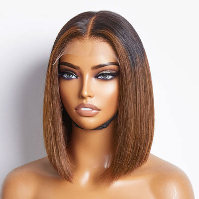 ZSF Ombre Brown T1B/30# Short Cut Bob Straight Remy Hair Transparent Lace Unprocessed Wigs