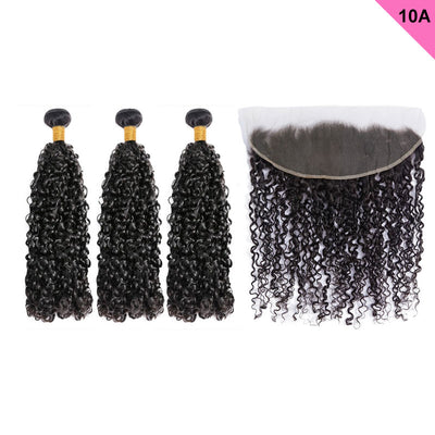 ZSF 10A Grade Hair Pixie Curly Virgin Hair 3Bundles With Lace Frontal Natural Black