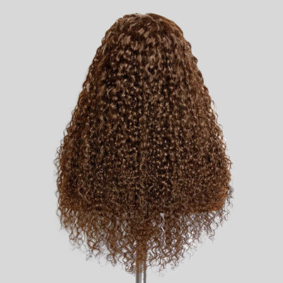 (BUY 1 GET 1 Free) ZSF Hair 4# Brown Brazilian Deep Wave Curly Wavy Lace Frontal Wig Natural Hairline Baby Hair