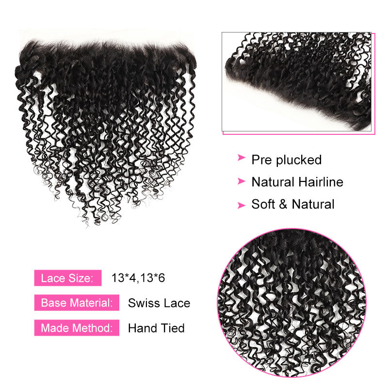 ZSF 10A Grade Pixie Curly Virgin Hair 4Bundles With Lace Frontal 100% Human Hair Natural Black