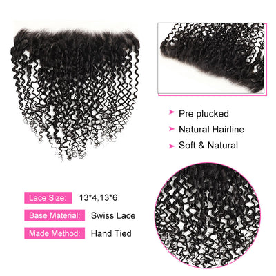 ZSF Pixie Curly Virgin Hair 4Bundles With Lace Frontal 100% Human Hair 8A Grade Natural Black