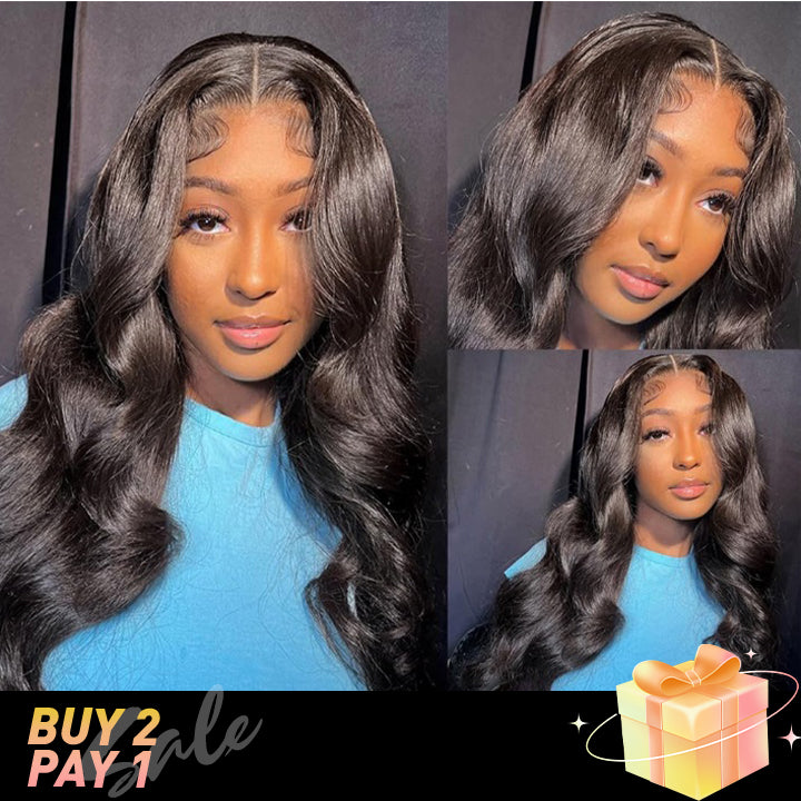 (BUY 2 PAY 1)ZSF Hair Body Wave Invisble Glueless Lace Closure Wig Unprocessed Human Virgin Hair 1Piece Natural Black